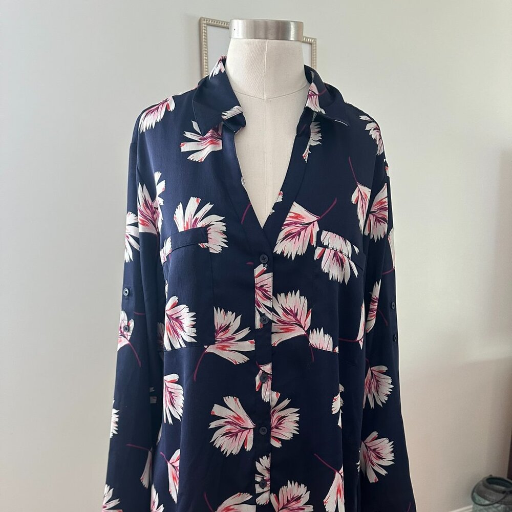 Express Silk Floral Shirt, Size SLIM XL